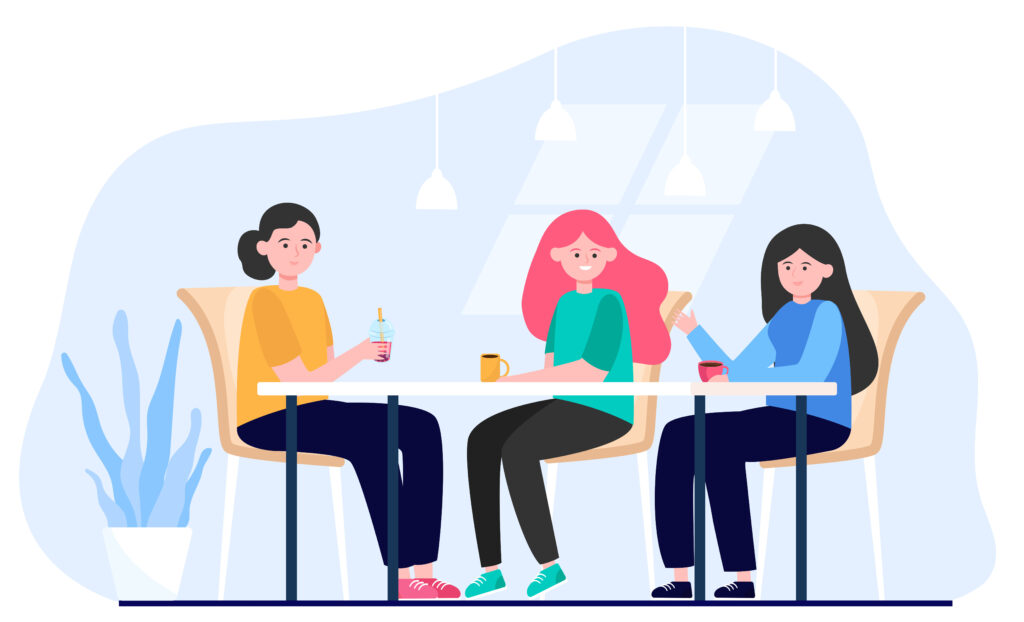 female friends hanging out in cafe